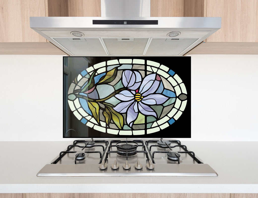 Stained Glass Floral Elegance - Glass Kitchen Backsplash-BacksplashArtworks
