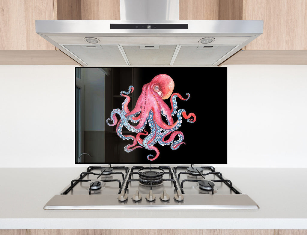 Pink Octopus – Glass Kitchen Backsplash-BacksplashArtworks