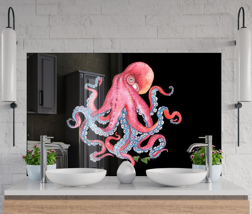 Pink Octopus – Glass Kitchen Backsplash-BacksplashArtworks