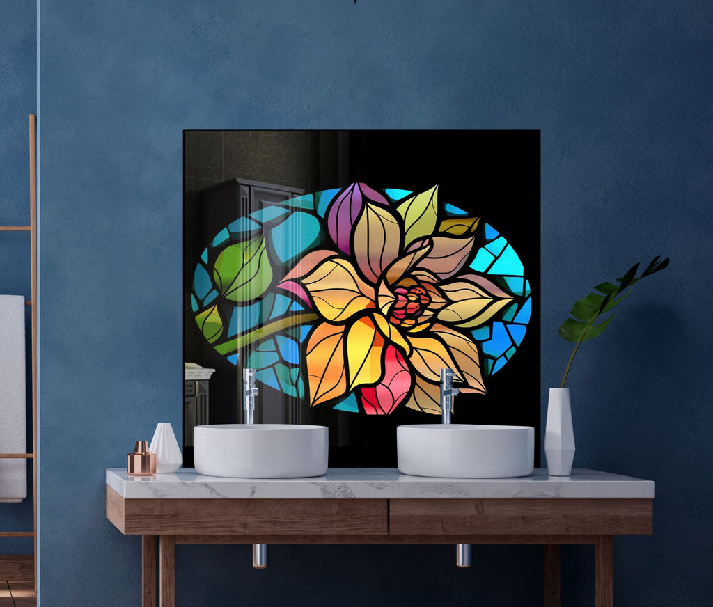 Radiant Bloom Stained - Glass Kitchen Backsplash-BacksplashArtworks