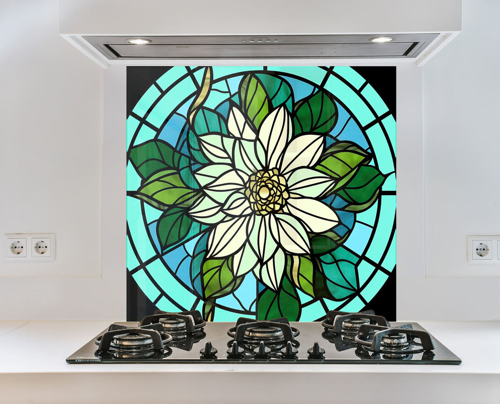 Emerald Bloom Stained - Glass Kitchen Backsplash-BacksplashArtworks