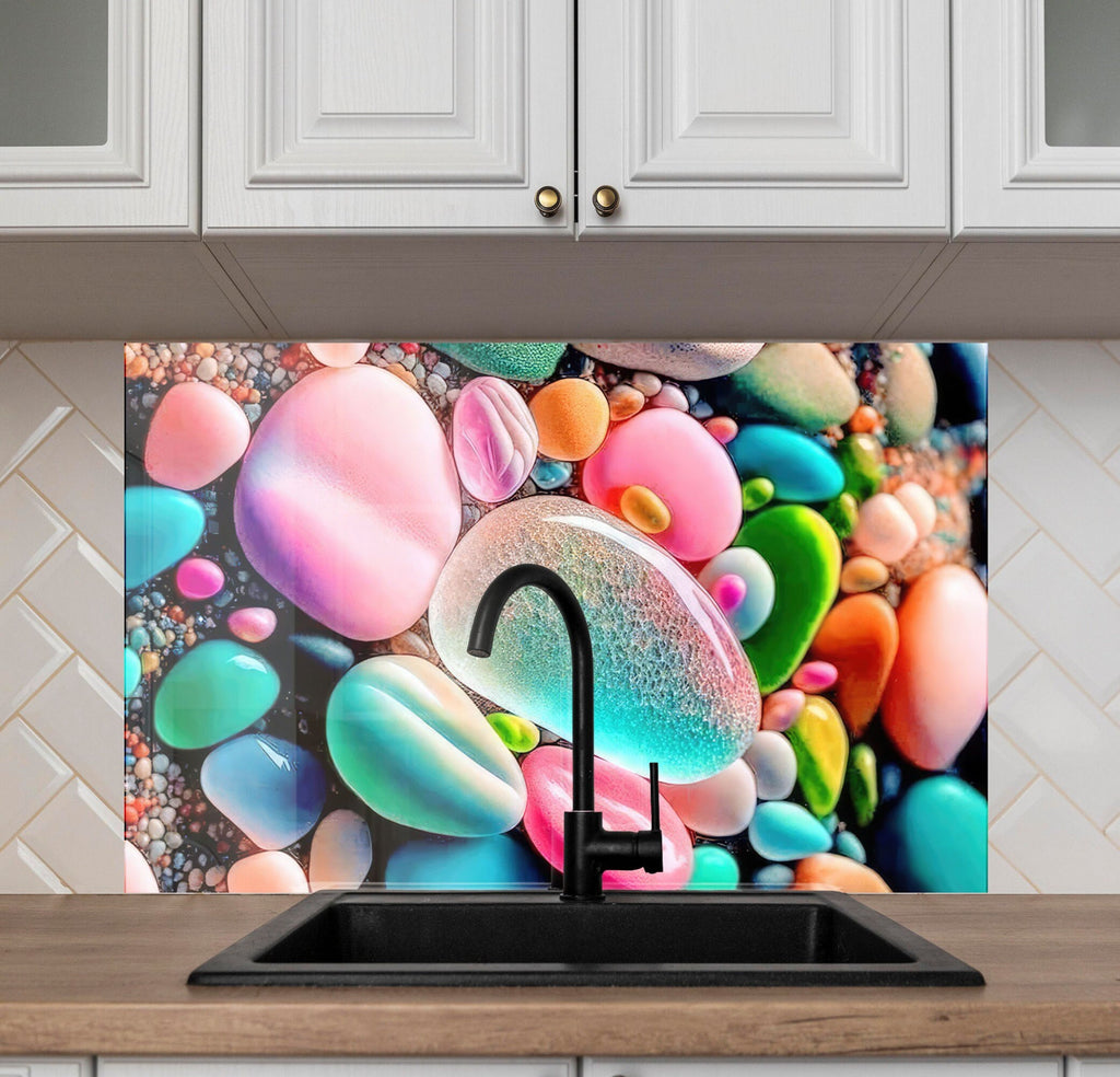 Colorful Zen Stones - Glass Bathroom Backsplash-BacksplashArtworks