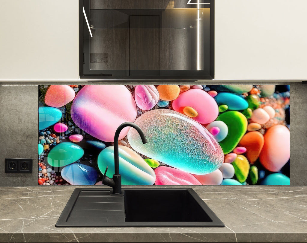 Colorful Zen Stones - Glass Bathroom Backsplash-BacksplashArtworks