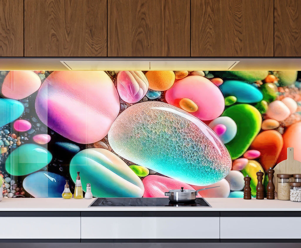 Colorful Zen Stones - Glass Bathroom Backsplash-BacksplashArtworks