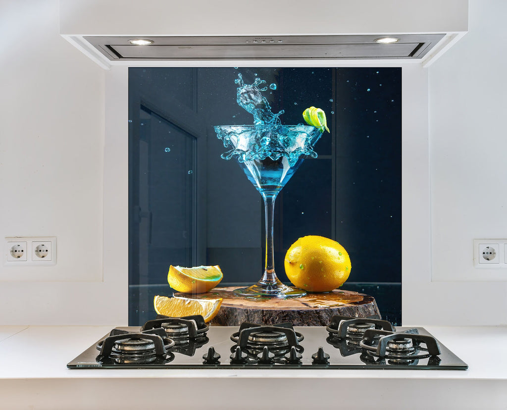 Elegant Blue Cocktail – Glass Kitchen Backsplash-BacksplashArtworks