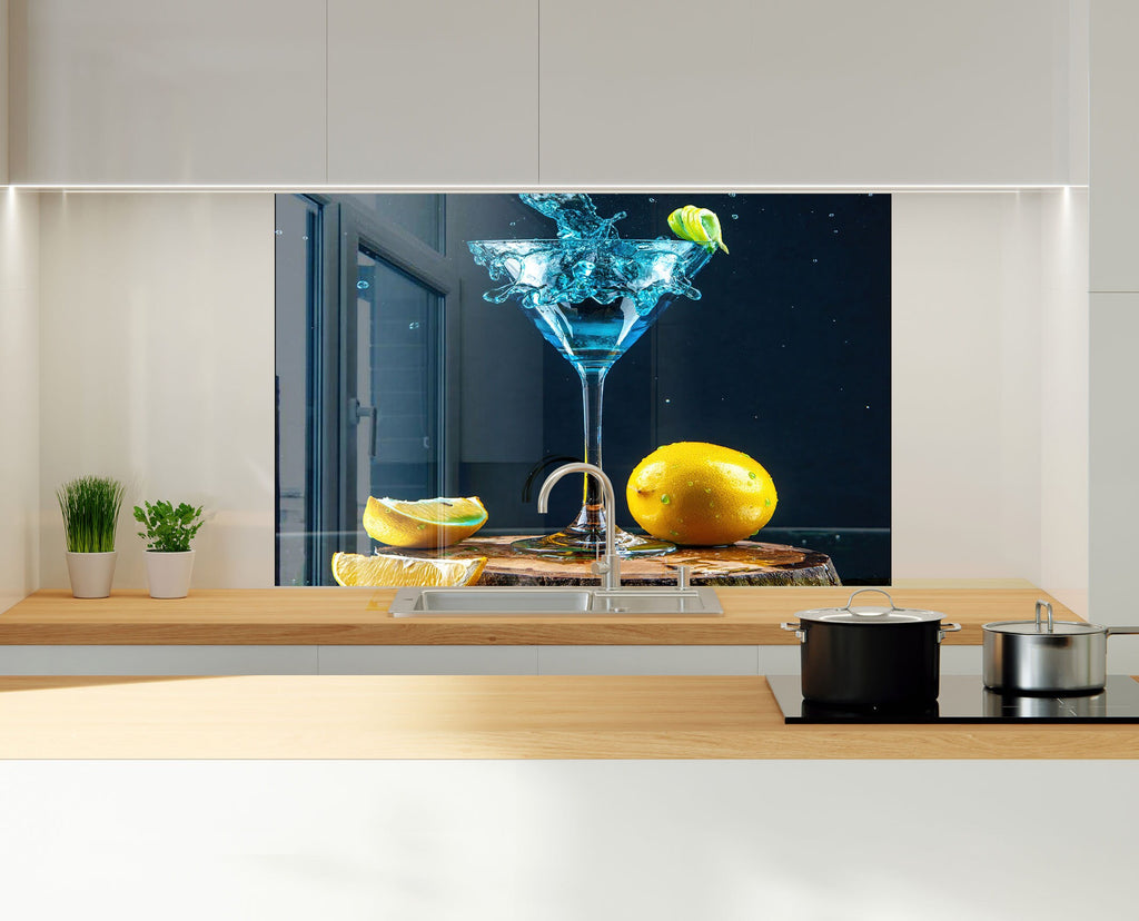 Elegant Blue Cocktail – Glass Kitchen Backsplash-BacksplashArtworks