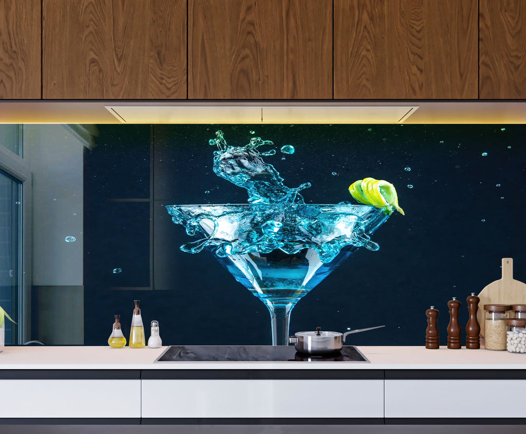 Elegant Blue Cocktail – Glass Kitchen Backsplash-BacksplashArtworks