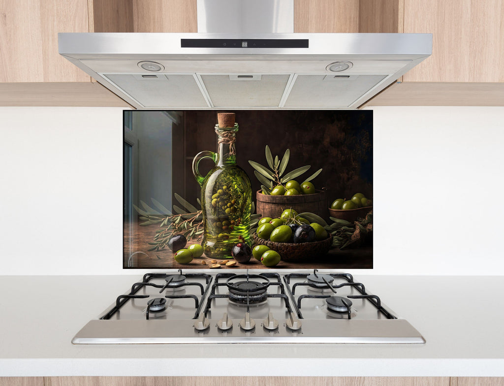 Olive Oil Glass Kitchen Backsplash – Elegant Olive & Oil Design-BacksplashArtworks