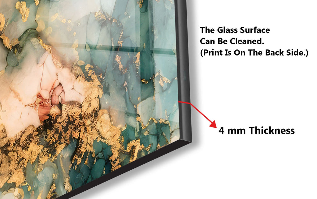 Abstract Gold & Teal Marble - Glass Kitchen Backsplash-BacksplashArtworks
