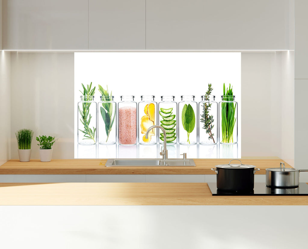 Botanical Essence - Tempered Glass Kitchen Backsplash-BacksplashArtworks