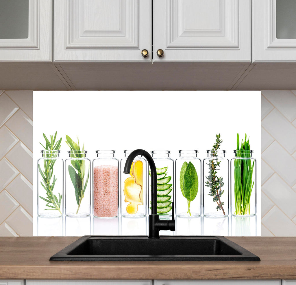 Botanical Essence - Tempered Glass Kitchen Backsplash-BacksplashArtworks
