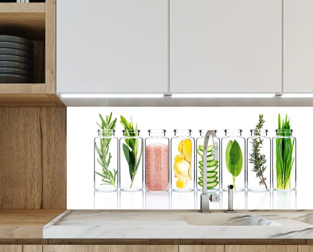 Botanical Essence - Tempered Glass Kitchen Backsplash-BacksplashArtworks