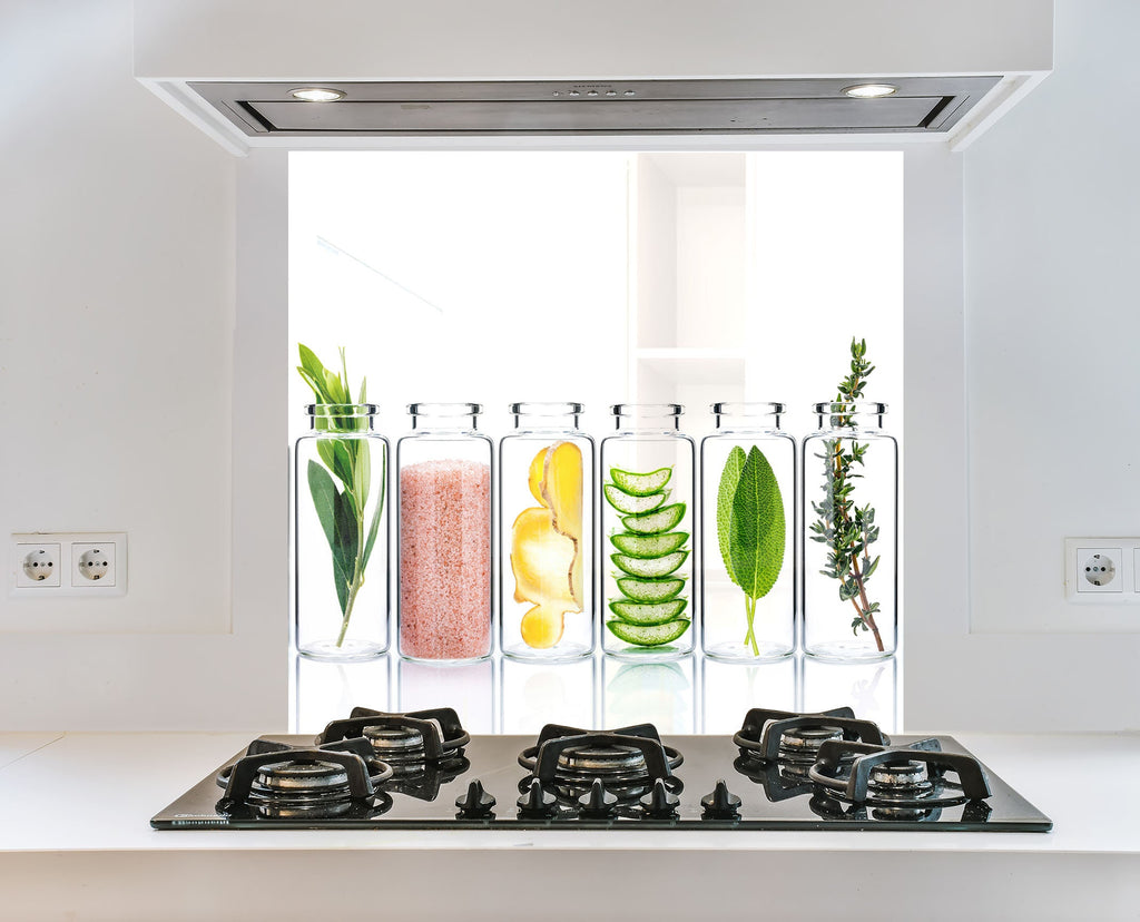 Botanical Essence - Tempered Glass Kitchen Backsplash-BacksplashArtworks