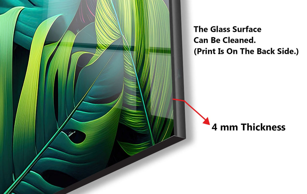 Neon Tropical Leaves - Glass Kitchen Backsplash-BacksplashArtworks