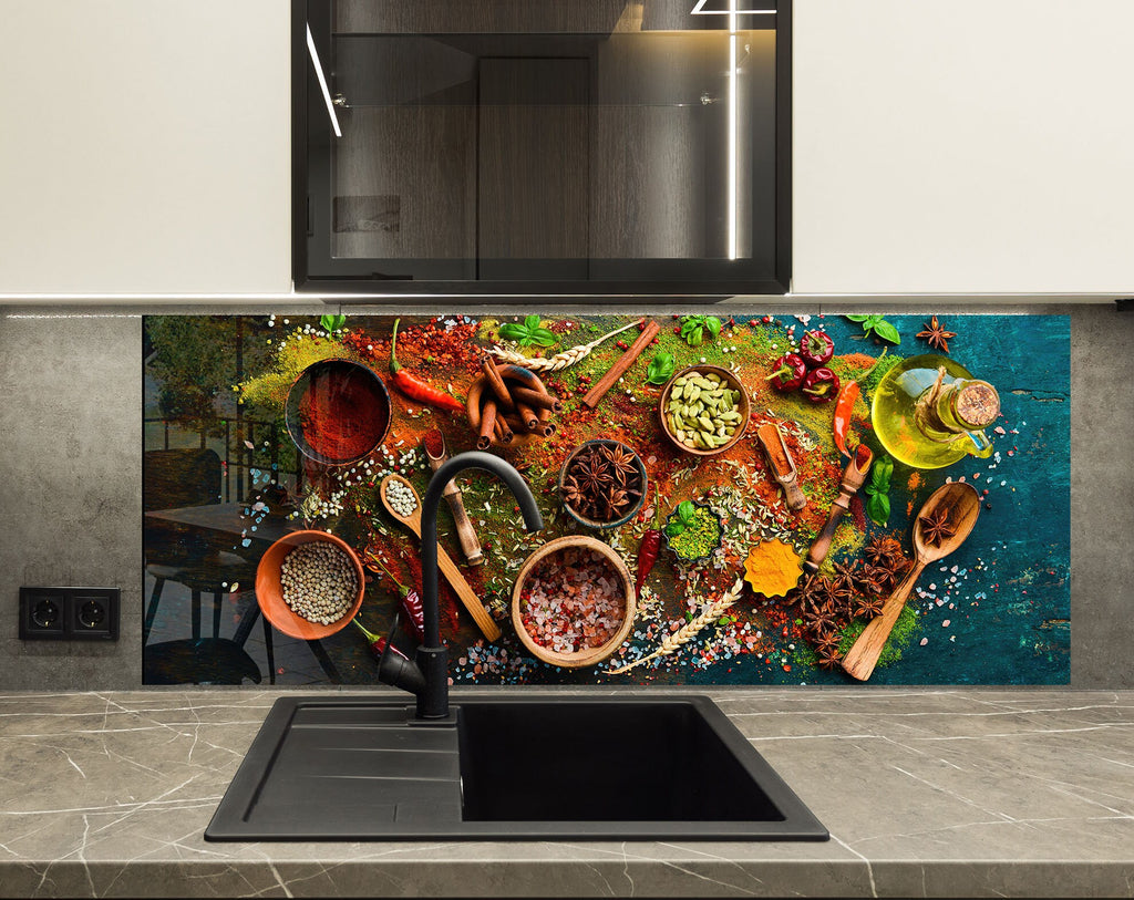 Spice Fusion - Tempered Glass Kitchen Backsplash-BacksplashArtworks