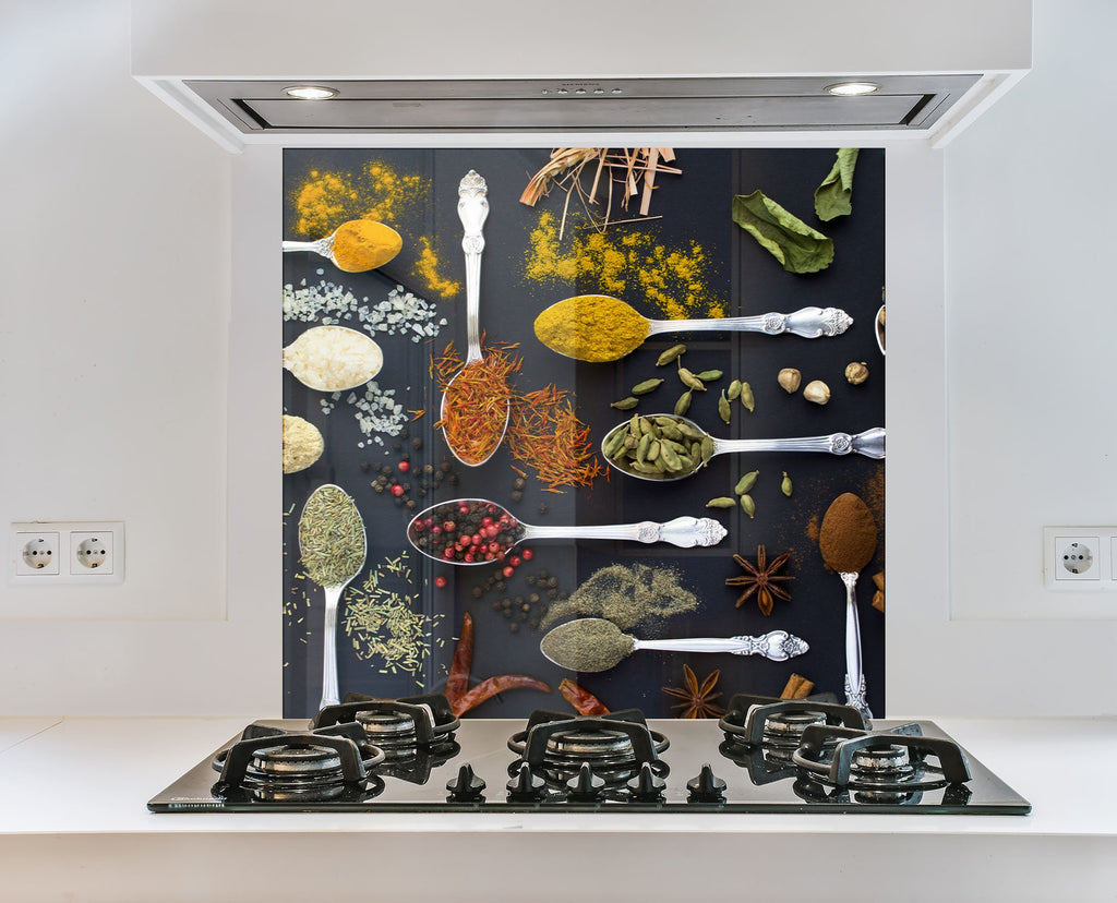 Silver Elegance Spice Art - Glass Kitchen Backsplash-BacksplashArtworks