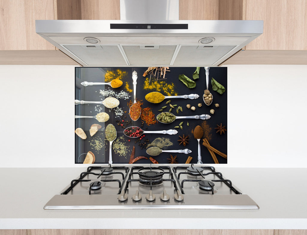 Silver Elegance Spice Art - Glass Kitchen Backsplash-BacksplashArtworks
