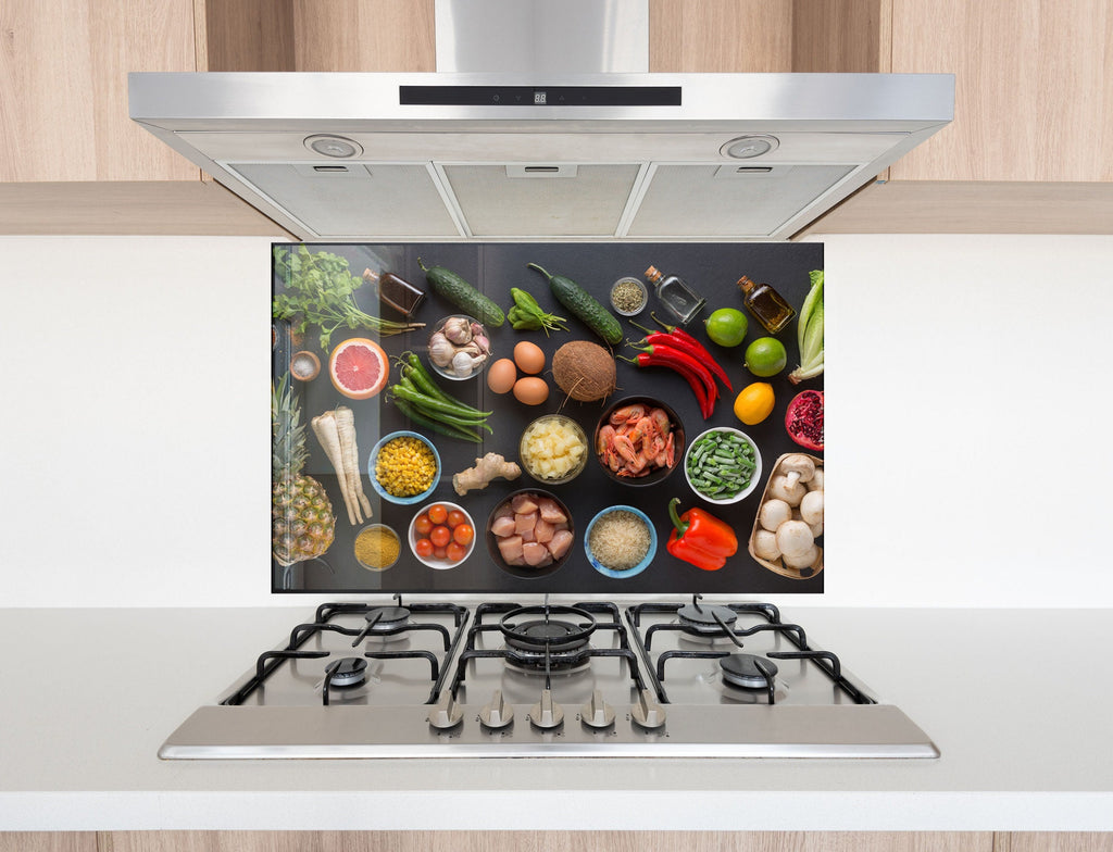 Vibrant Fresh Ingredients – Glass Kitchen Backsplash-BacksplashArtworks