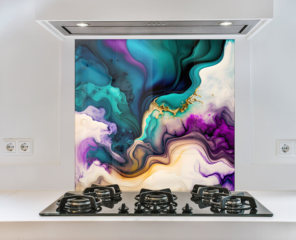 Vibrant Fluid Art - Glass Kitchen Backsplash-BacksplashArtworks