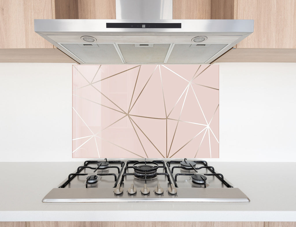 Blush Geometric Rose Gold - Glass Kitchen Backsplash-BacksplashArtworks