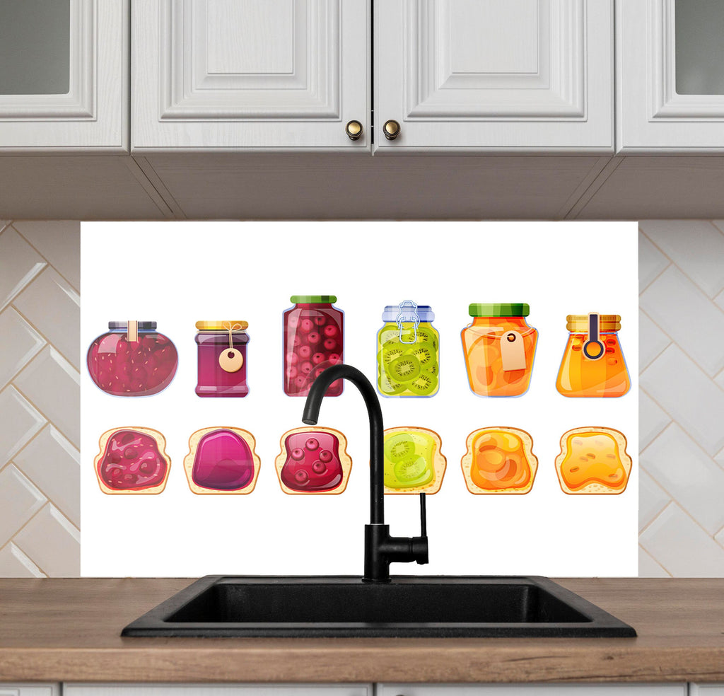 Colorful Jam & Toast – Glass Kitchen Backsplash-BacksplashArtworks