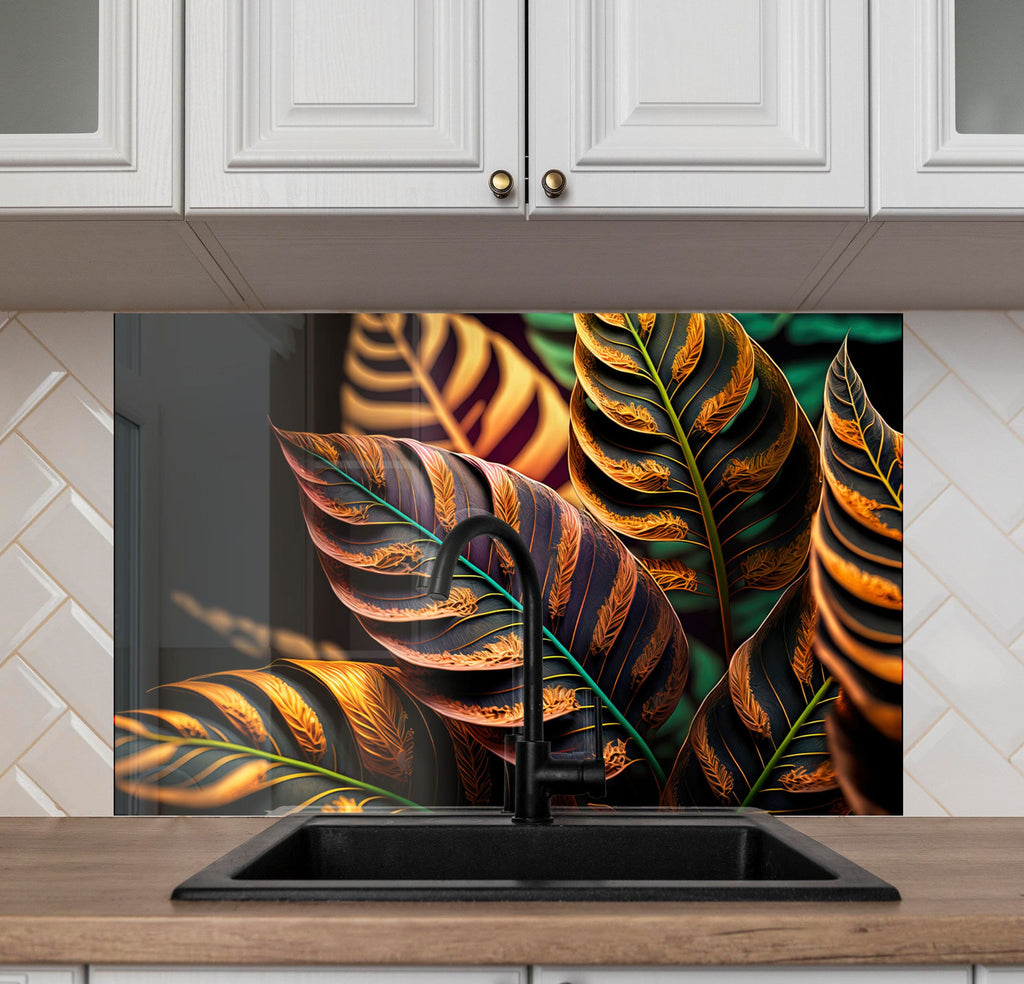Leaves Tempered Glass Backsplash-BacksplashArtworks
