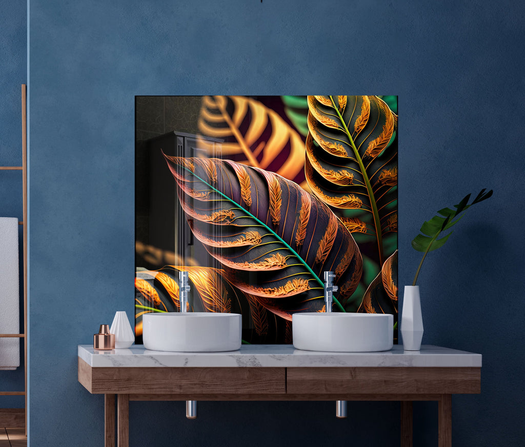 Leaves Tempered Glass Backsplash-BacksplashArtworks