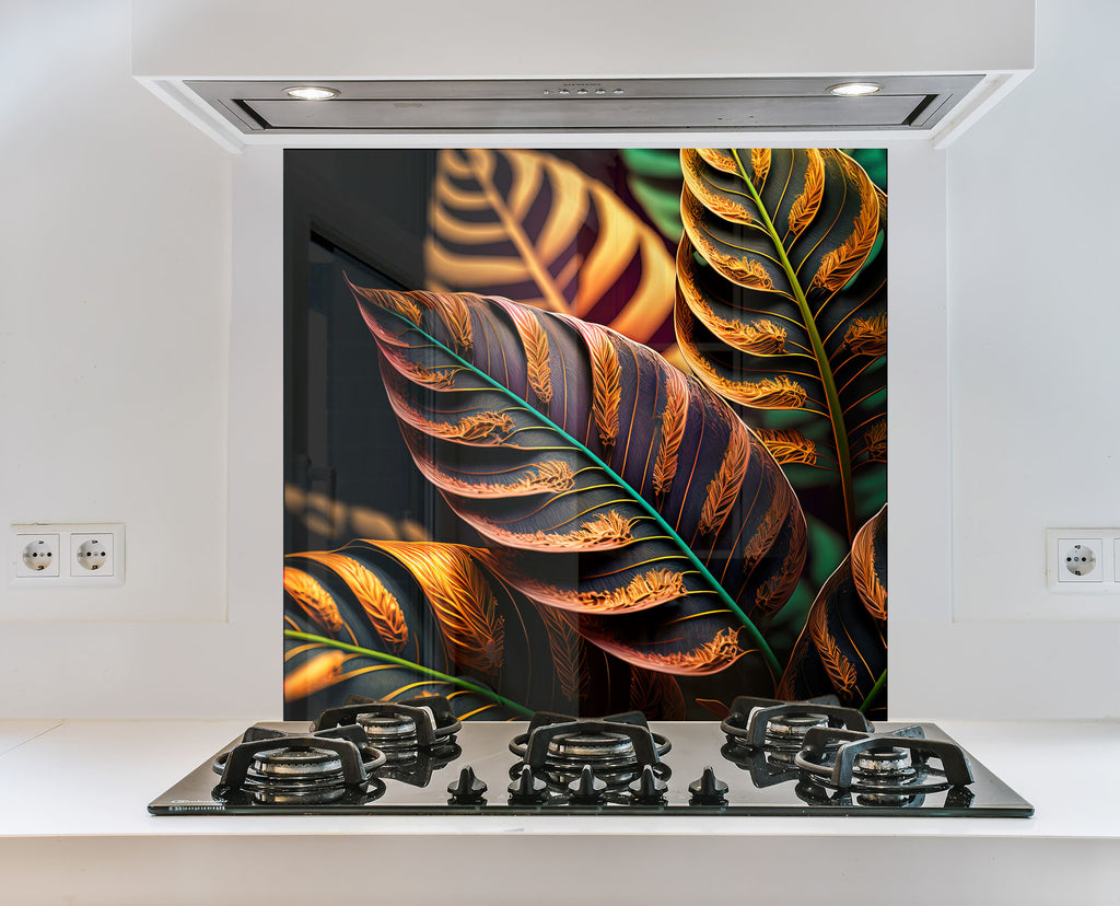 Leaves Tempered Glass Backsplash-BacksplashArtworks
