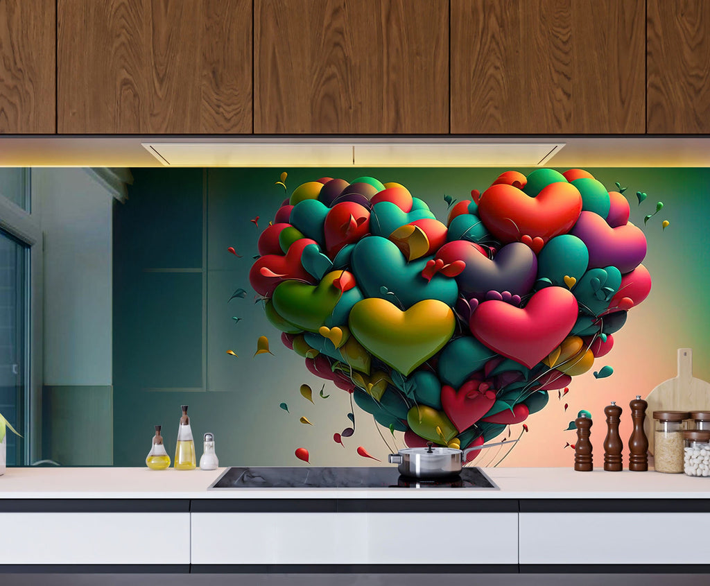 Colorful Heart-Shaped Balloon Glass Kitchen Backsplash – Love Design-BacksplashArtworks