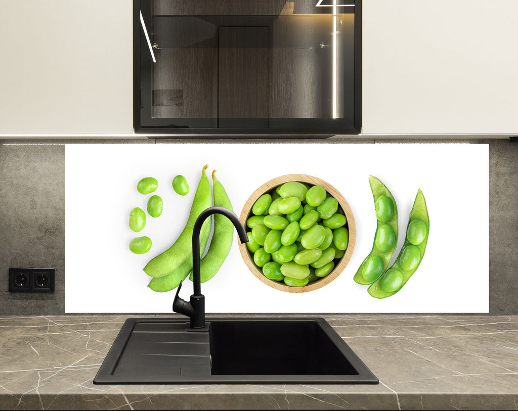 Fresh Green Edamame Glass Kitchen Backsplash – Healthy Vegetable Design-BacksplashArtworks