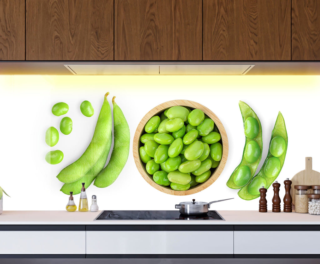 Fresh Green Edamame Glass Kitchen Backsplash – Healthy Vegetable Design-BacksplashArtworks
