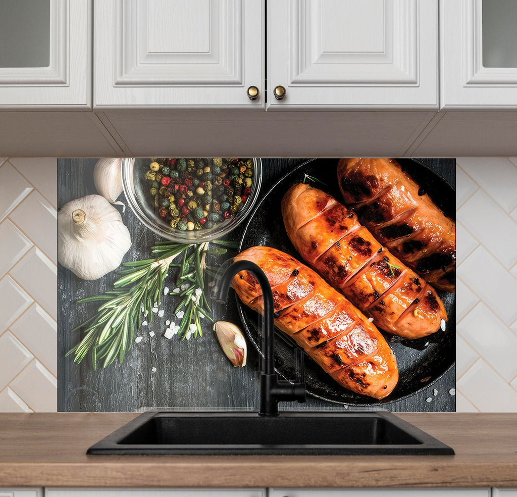 Grilled Sausage Feast – Glass Kitchen Backsplash-BacksplashArtworks