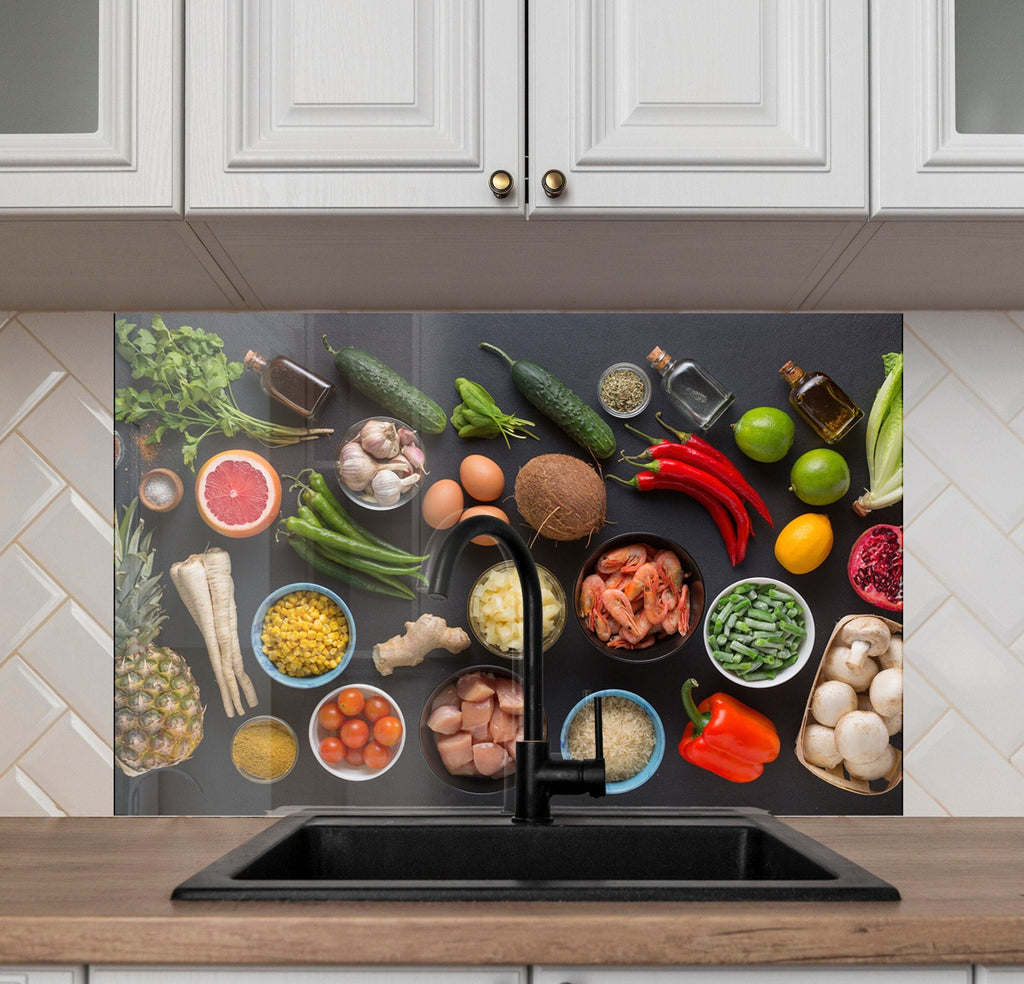 Vibrant Fresh Ingredients – Glass Kitchen Backsplash-BacksplashArtworks