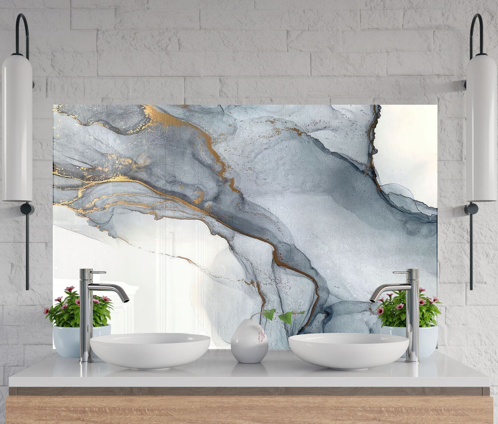 Gray & Gold Marble Mist - Glass Kitchen Backsplash-BacksplashArtworks