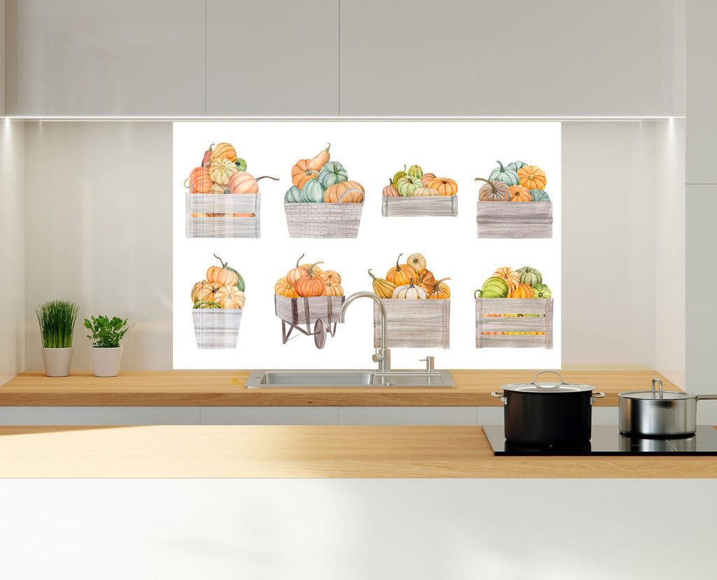 Pumpkin Harvest Glass Kitchen Backsplash – Fall Vegetable Design-BacksplashArtworks