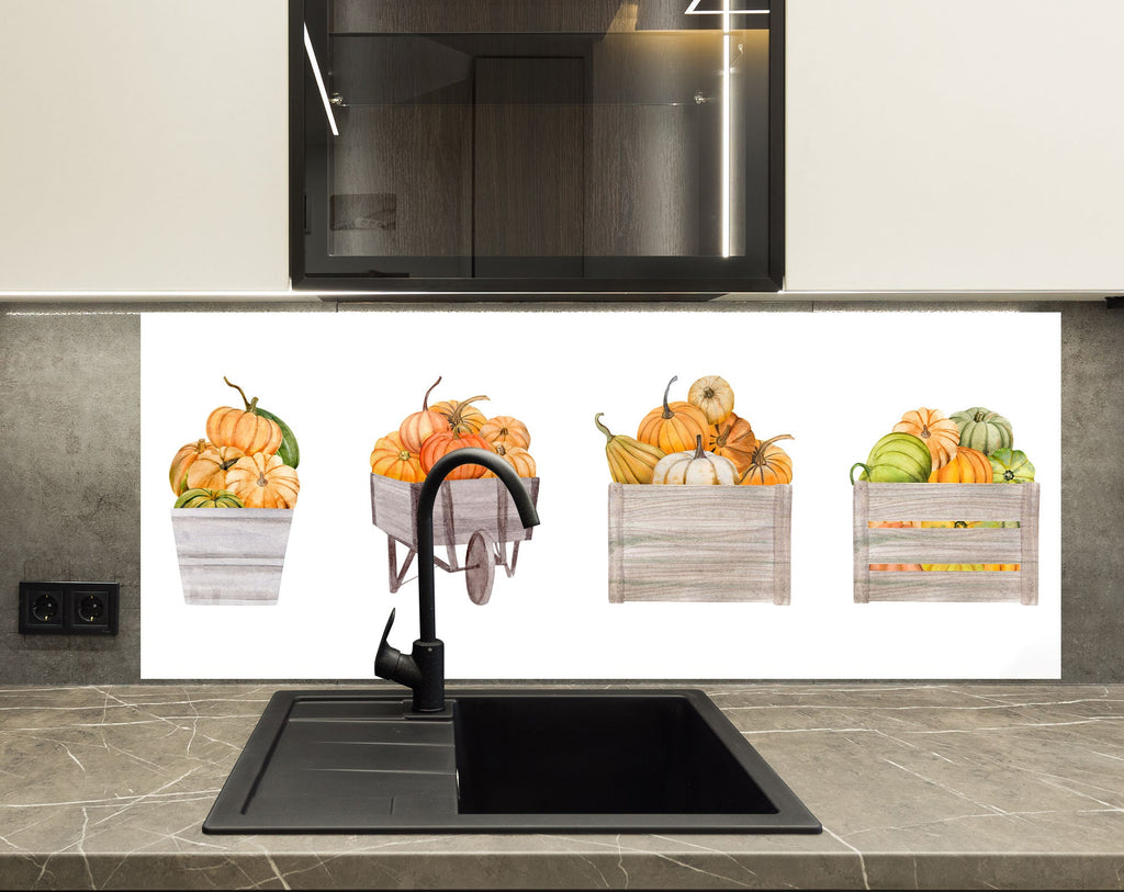 Pumpkin Harvest Glass Kitchen Backsplash – Fall Vegetable Design-BacksplashArtworks