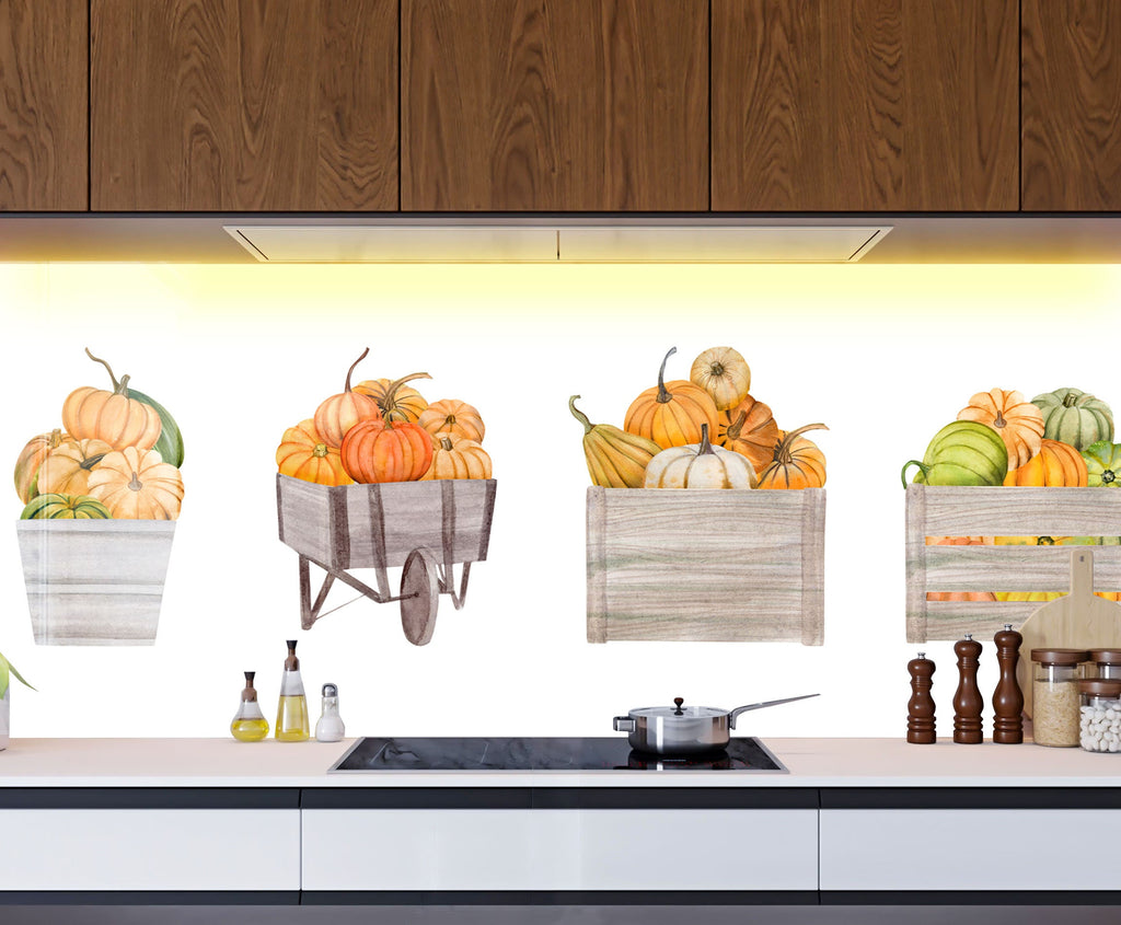 Pumpkin Harvest Glass Kitchen Backsplash – Fall Vegetable Design-BacksplashArtworks