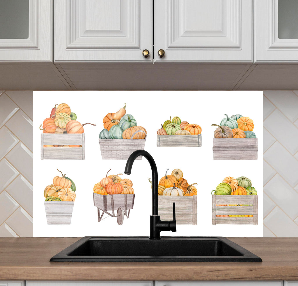 Pumpkin Harvest Glass Kitchen Backsplash – Fall Vegetable Design-BacksplashArtworks