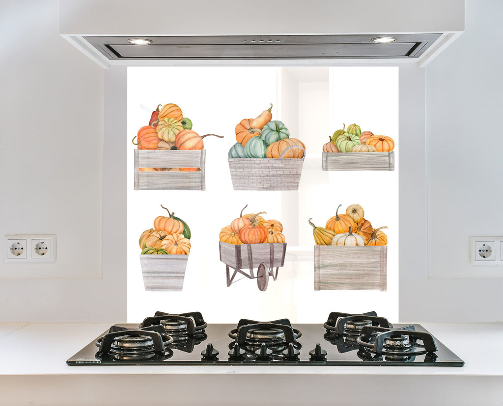 Pumpkin Harvest Glass Kitchen Backsplash – Fall Vegetable Design-BacksplashArtworks