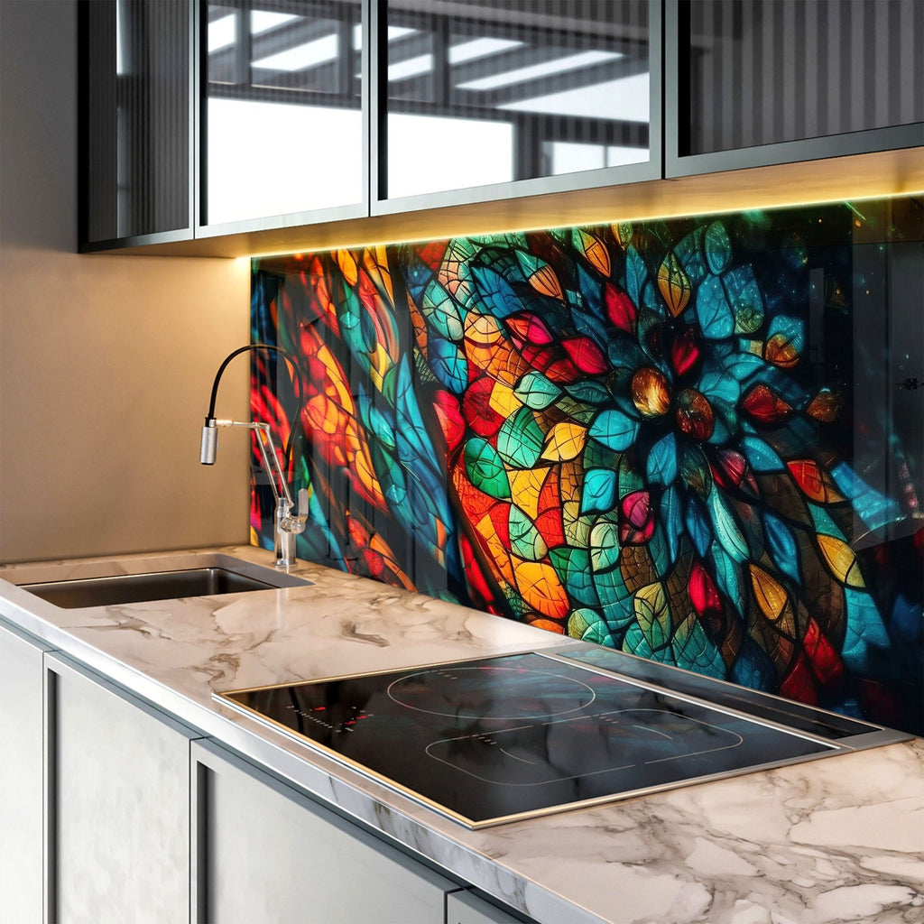 Celestial Bloom Stained - Glass Kitchen Backsplash-BacksplashArtworks