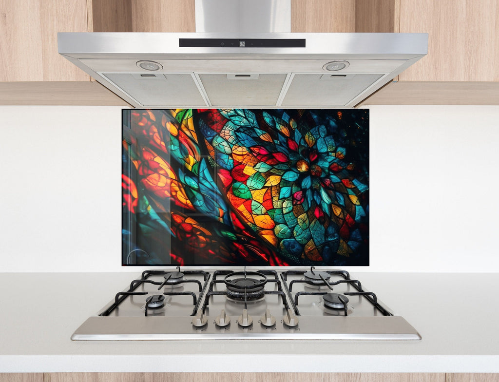 Celestial Bloom Stained - Glass Kitchen Backsplash-BacksplashArtworks