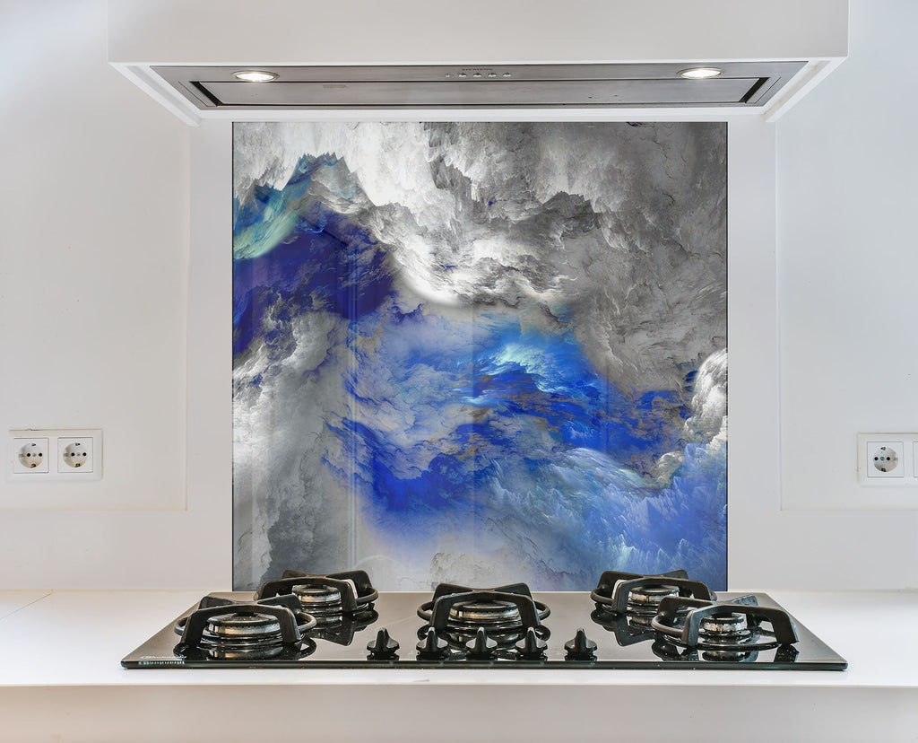Blue & Gray Marble Swirl - Glass Kitchen Backsplash-BacksplashArtworks