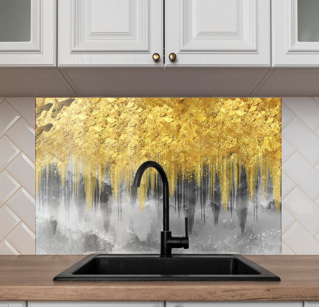 Golden Marble Tempered Glass Backsplash-BacksplashArtworks