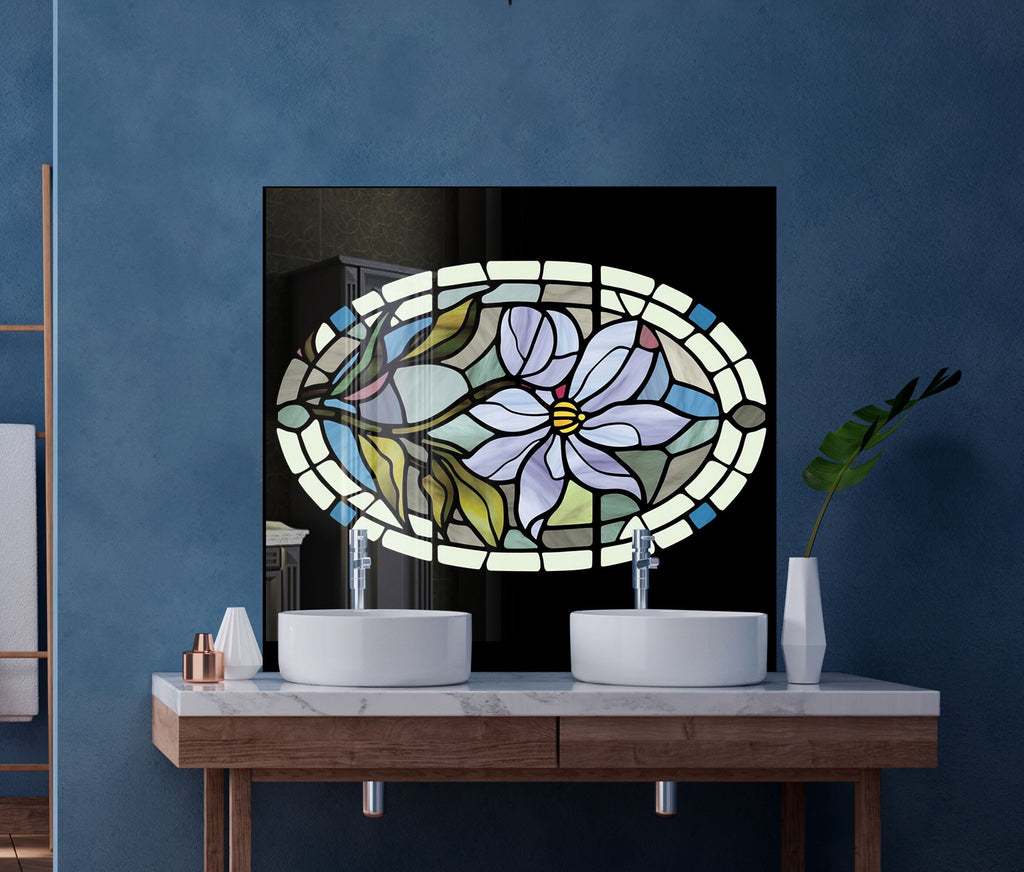 Stained Glass Floral Elegance - Glass Kitchen Backsplash-BacksplashArtworks