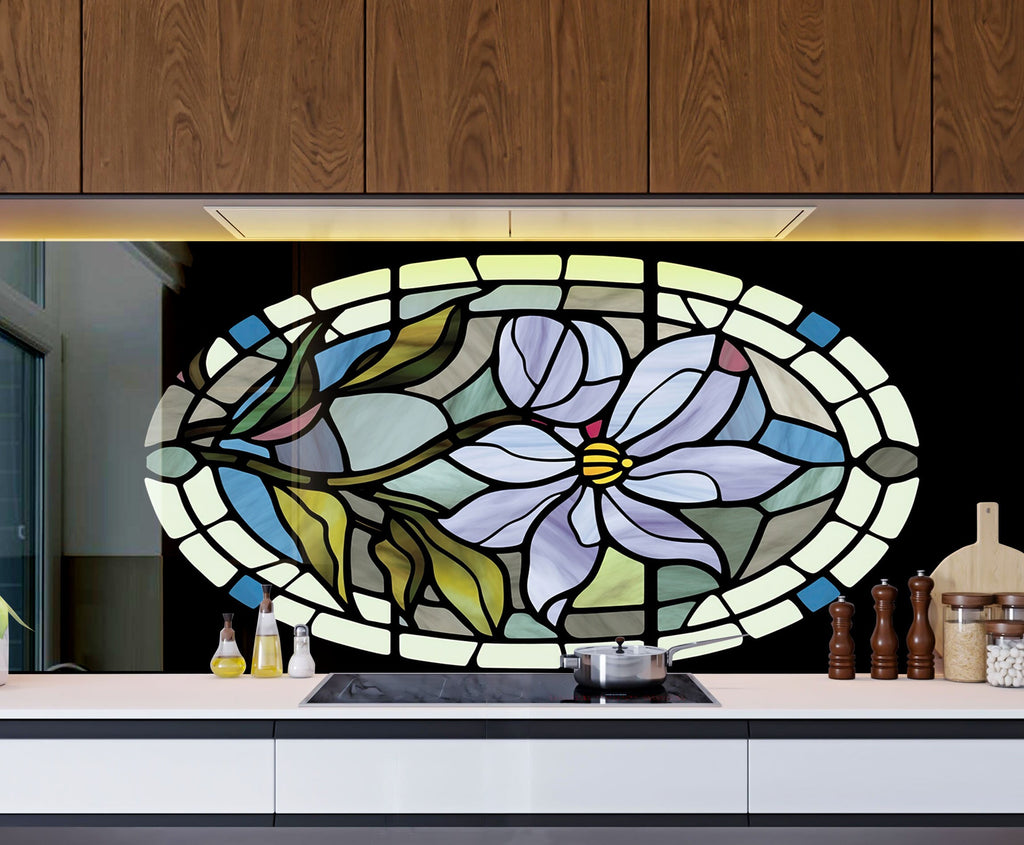 Stained Glass Floral Elegance - Glass Kitchen Backsplash-BacksplashArtworks