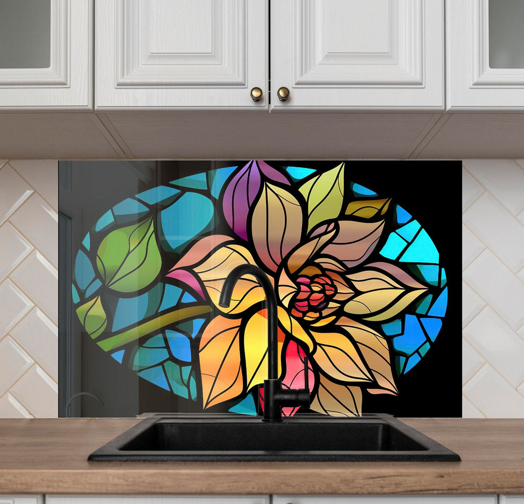 Radiant Bloom Stained - Glass Kitchen Backsplash-BacksplashArtworks
