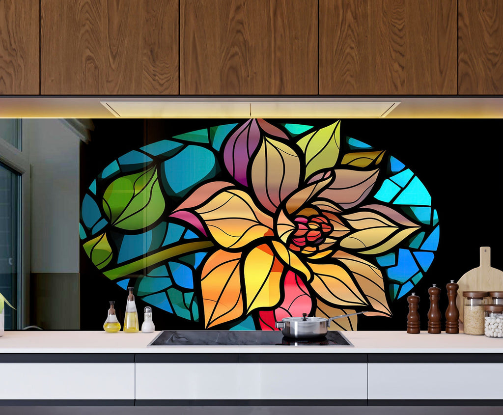 Radiant Bloom Stained - Glass Kitchen Backsplash-BacksplashArtworks