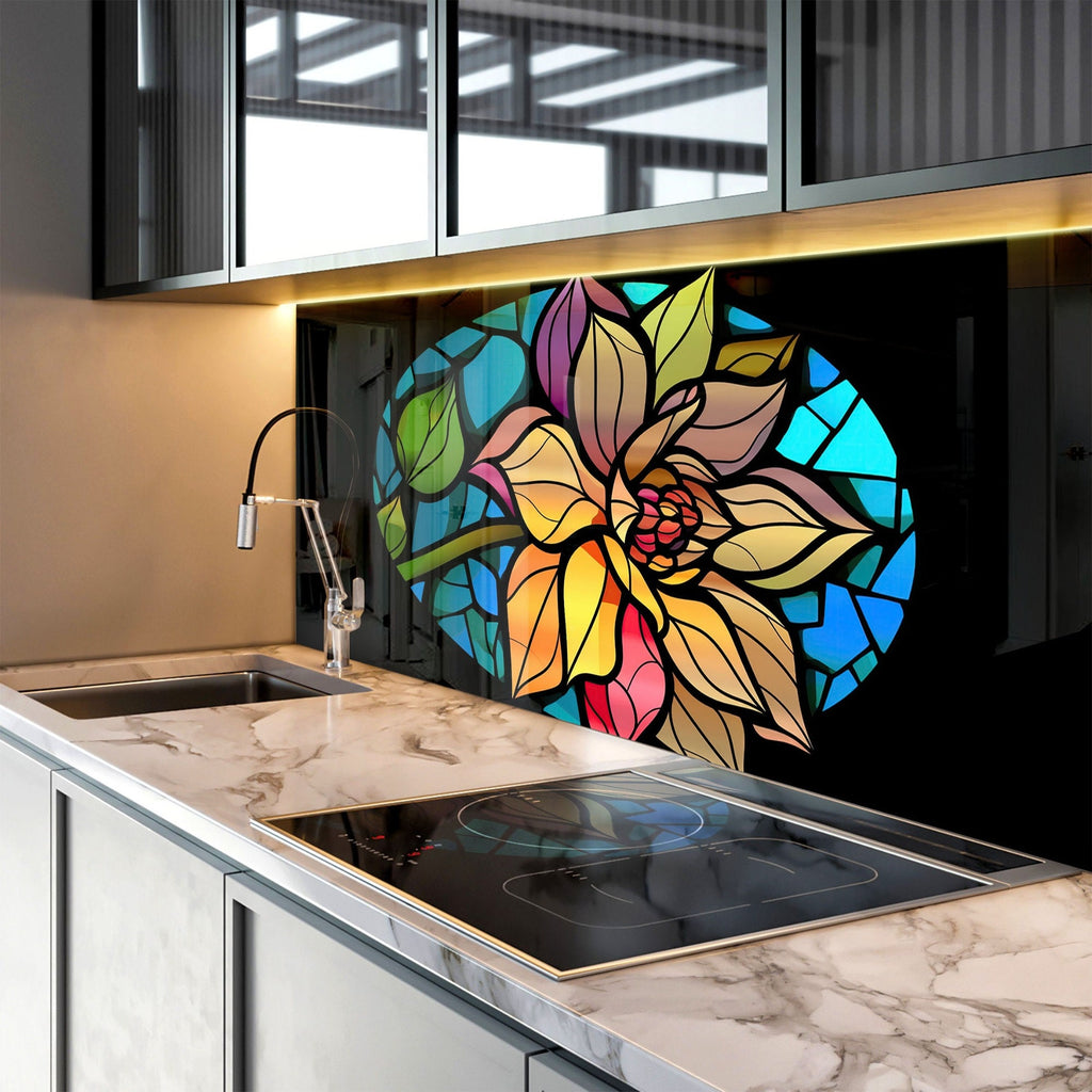 Radiant Bloom Stained - Glass Kitchen Backsplash-BacksplashArtworks