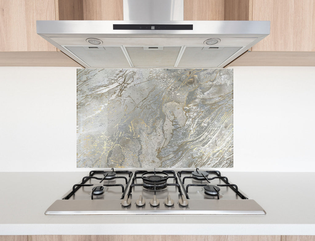 Silver & Gold Marble Veins - Glass Kitchen Backsplash-BacksplashArtworks