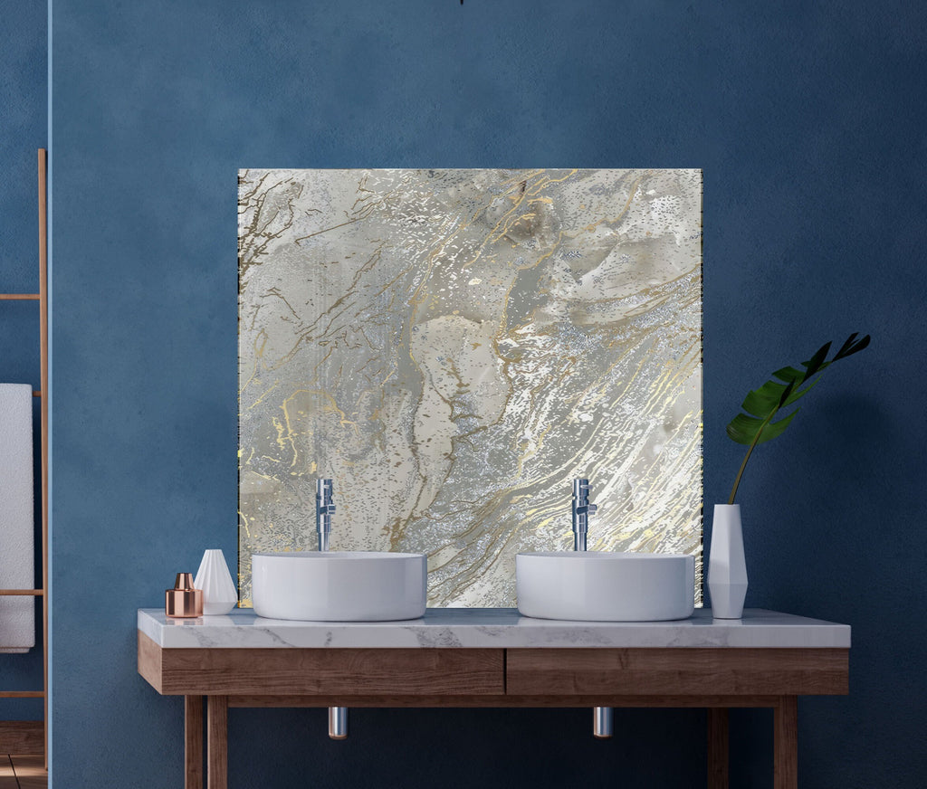 Silver & Gold Marble Veins - Glass Kitchen Backsplash-BacksplashArtworks